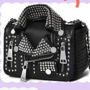 Studded Black Motorcycle Crossbody Handbag